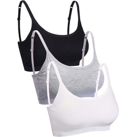 Mini Camisole Bra Wireless Padded Bra with Adjustable Straps for Women Girls Favors (Black White Grey, Medium)