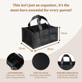 Jac and Jil Premium Vegan Leather Baby Diaper Caddy Organizer – Portable Storage Basket for Newborn Essentials, Changing Table, Nursery, Car & Travel, Gifts for Baby Shower (Liquorice Black)