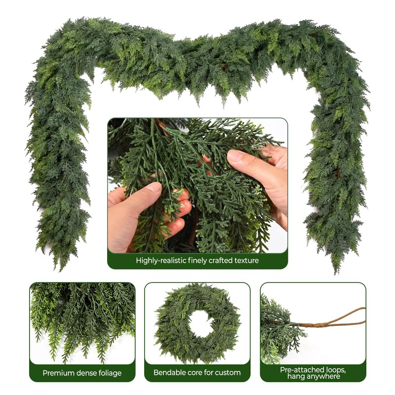 9FT Artificial Cedar Garland for Christmas Decoration