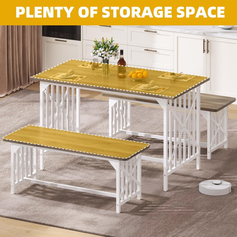 DWVO 3-Piece Kitchen Table with 2 Bench 47.2 Inch Dining