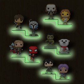 YODAR 5 Pack Clear Acrylic Organizers Shelves for Funko Pop Figures, Invisible Riser Display Shelf for Wall Storage Decor, Floating Display Ledge for Figures Stand Collection, Shining at night