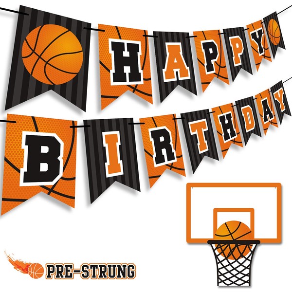 Levfla Basketball Happy Birthday Banner Slam Dunk Party Decoration Supplies Kids Teenagers Boys B-Day Photo Prop Pennant Ideas NO DIY Required