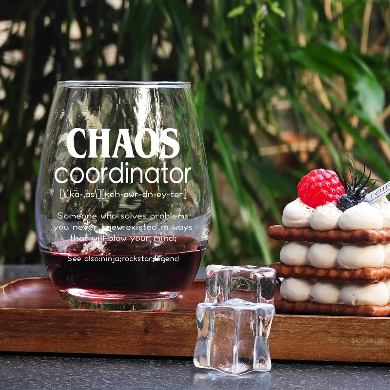 Wine Glass for Women - "Chaos Coordinator" 15oz Stemless Thank