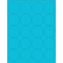 8-1/2 x 11" Neon Color High Light Fluorescent Labels for Laser & Inkjet Printer (Blue Fluorescent, 2" Round - 20 Per Page | 2000 Labels)