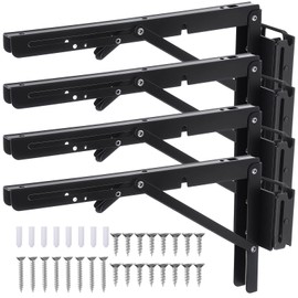 Shimeyao 4 Pcs 12 Inch E Track Folding Shelf Brackets Black Heavy Duty Metal DIY Collapsible Table Brackets E-Track Accessories for Enclosed Trailer Cargo Truck Workbench Warehouse Garage