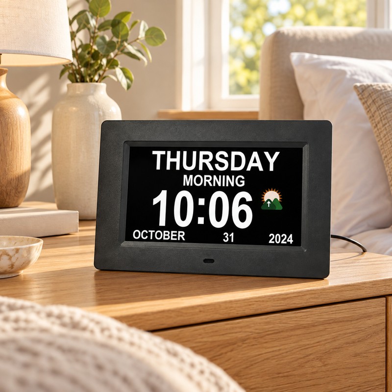 7-Inch Digital Calendar Clock for Seniors – Large Day &