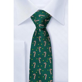 Retreez Delightful Christmas Candy Canes Pattern Woven Microfiber 2.4" Skinny Tie - Green