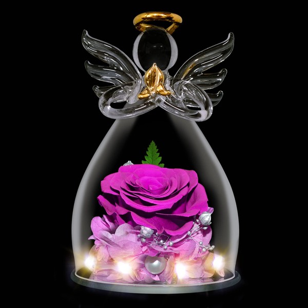 TECHSHARE Mother's Day Gifts for Mum, Eternal Rose in Glass with LED Lights, Unique Gifts for Mum, Girlfriend or Wife on Valentine's Day, Mother's Day, Birthday, Christmas (Purple)