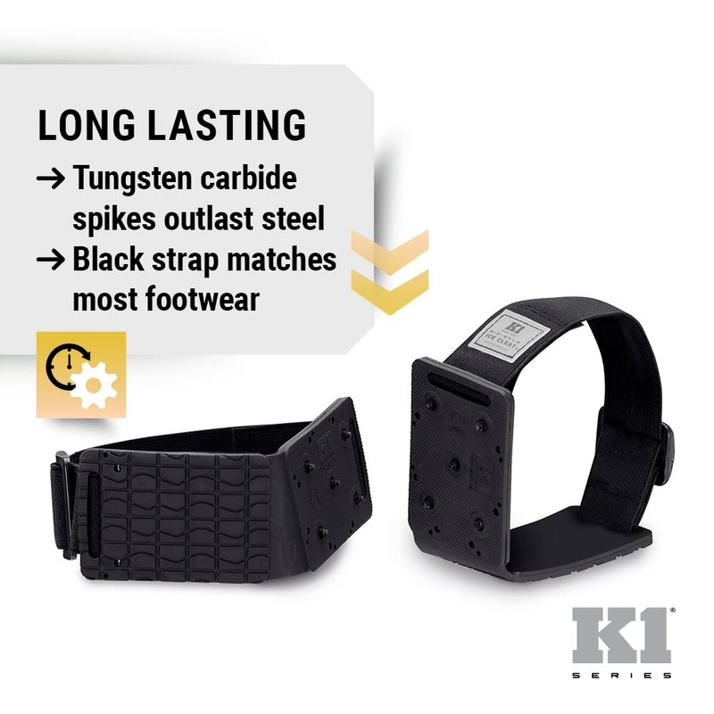 K1 Series Slim Mid-Sole Ice Cleats, Winter Traction, Black Strap