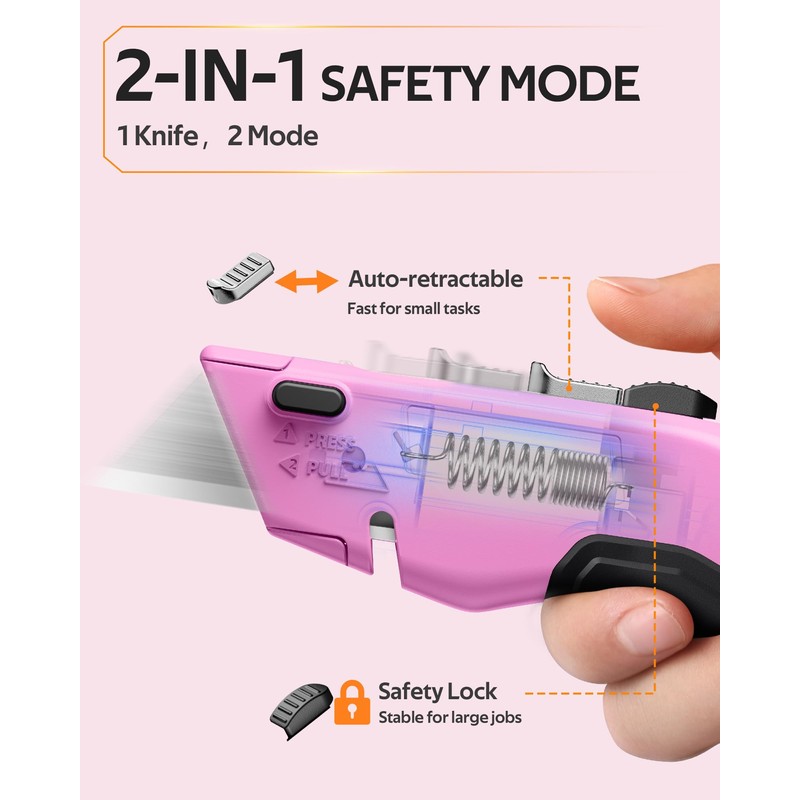 VOTREK Box Cutter Utility Knife, 2-in-1 Safety Retractable Box Cutter