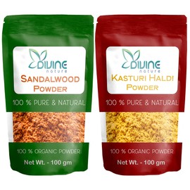 Divine Nature kasturi haldi powder for face beauty And sandalwood powder for skin whitening and chandan powder for face pack 2 in 1 Combo Pack - (100g + 100g=200g)