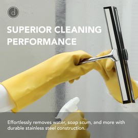 Desired Tools Metal Squeegee – Stainless Steel Window Cleaner Removes Water and Soap on Shower Doors, Car Windshields, Glass, with Soft Silicone Blade, Includes Hanging Hook and Screwdriver, Silver