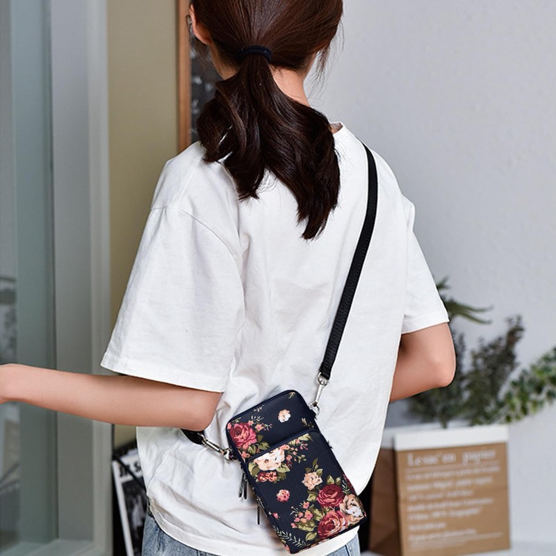 SLAXJNE 1PC Women Phone Bag Floral Pattern Multi-Function Shoulder Bag