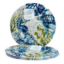 Sigrid Olsen Sea Turtle Ocean Life Seahorse Coral Dinner Plates Set of 4 Melamine,Multicolor