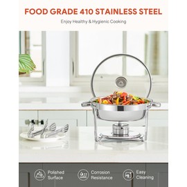 WILPREP Chafing Dish Buffet Set, 6 qt Round Chafer for Catering with Glass Lid & Lid Holder Water Food Pan Fuel Holder, Food Grade Stainless Steel Food Warmer for Parties Buffets Banquets Dinners