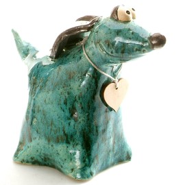 Enigma Supplies Turquoise Greyhound with Wooden Heart to write a Message Ceramic Quirky Ornament Gift For Dog Lovers