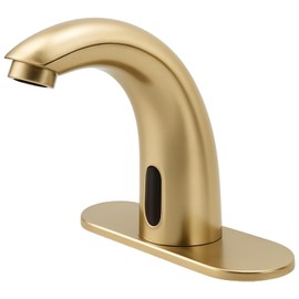 Brushed Gold Touchless Bathroom Sink Faucet - Battery Operated Automatic Motion Sensor Hands Free Faucet with Hot and Cold Mixing Valve