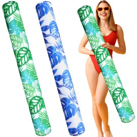 Lunmon 2 Pack Foam Swim Pool Noodles 50 x 6 Inch Jumbo Swim Noodles Soft Quick-Drying Mesh Fabric Covered Large Bean Bag Pool Floats for Adults Accessories Summer Beach Party(Leaf)