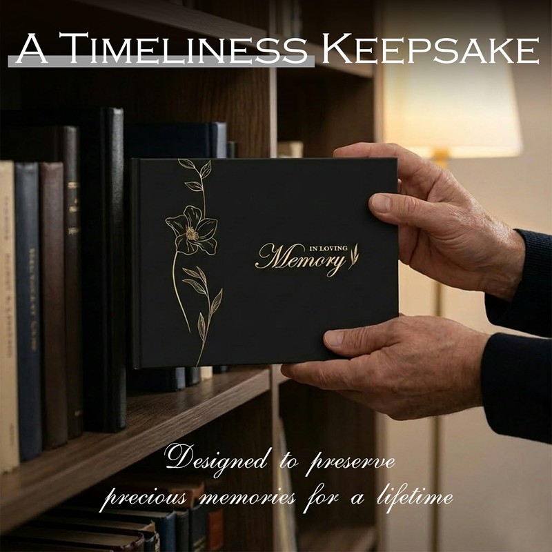 In Loving Memory Funeral Guest Book with Table Sign, Pen