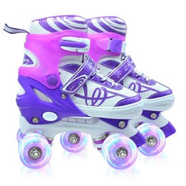 Kids Roller Skates for Girls Boys with Glitter Details-SMOOJOY Outdoor ​Musical Design Roller Skates with Light Up Wheels, Adjustable Rollerskates for Kids Ages 3-12 Birthday Gift patines para niñas