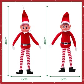 EDLMKM Set of 2 Naughty Little Xmas Elves, Boy & Girl Elf Figures, Charming Red Long Leg Soft Body Boy Girl Elf with Hat, Christmas Doll on the Shelf Toy