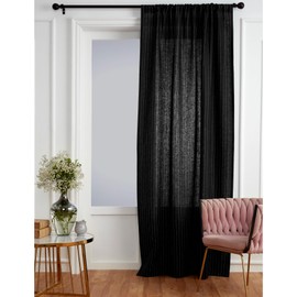Solino Home Stripe Linen Curtain 96 Inches - 100% Pure Linen Black and White Light Filtering Rod Pocket Curtain 52 x 96 Inch - Window Treatment Panel for Living Room, Bedroom - Pinstripe