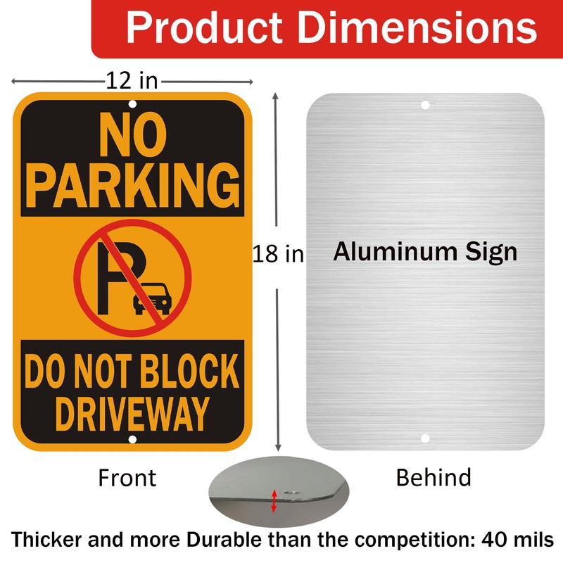 No Parking Sign, Do Not Block Driveway Sign. Yellow and