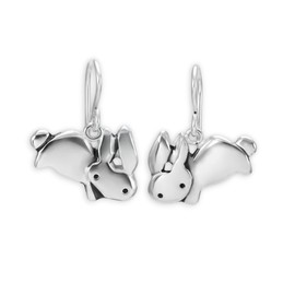 Mark Poulin Sterling Silver Love Bunny Earrings - Adorable Rabbit 925 Charm Earrings - Unique Animal Charm Jewelry