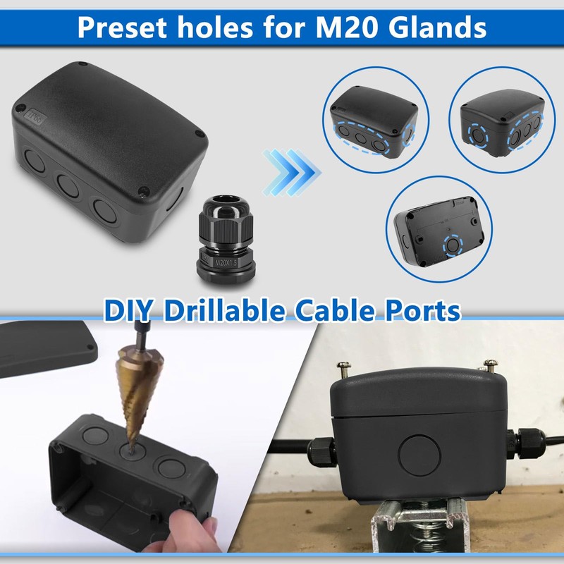 NineLeaf Black IP66 Waterproof Outdoor Junction Box, 4.9"x3.3"x2.3" PVC/ABS Weatherproof