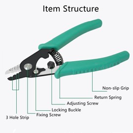 Yankok [3-Hole Fiber Optic Stripper] for Stripping 1.6-3.0mm Wire Jacket, 250-900μm Tight Buffer and 125-250μm Coating, 6" Length, Green TPR Handle, Precision Three Hole