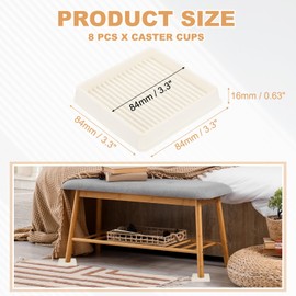 PATIKIL 3x3" Caster Cups, 8 Pcs Rubber Non-Slip Square Furniture Feet Anti-Slip Floor Stopper Pad Protector from Sliding for Chair Bed Couch Table, White