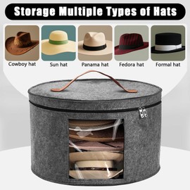PMBDH Hat Box, Travel Hat Storage Box, Foldable Hat Boxes for Storage, Space-saving Hat Organizer for Closet, Convenient Stackable Hat Carrier Case for Round Brim, Cowboy, Panama & Tweed Hats
