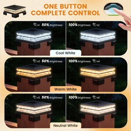 APONUO Solar Post Cap Lights Outdoor, 3 CCT& 2 Brightness Deck Post Lights Solar Powered for 4x4 5x5 6x6 Vinyl Wooden Posts, Waterproof Dusk to Dawn Fence Deck Lights for Patio Garden, Black, 12-Pack