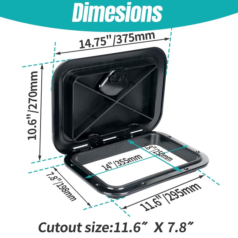 smartmarine Marine Deck Access Hatch 14" Black/White Rectangle Boat Hatch