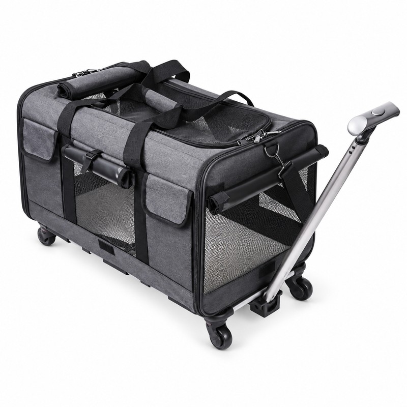 Rolling Pet Carrier with Wheels for Cats & Dogs, Foldable