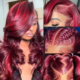 Wine Red Lace Front Wigs Human Hair Pre Plucked Burgundy Cherry Red Wig Human Hair 200 Density 99J13x6 Hd Lace Front Wigs Loose Body Wave Glueless Wig18 Inch