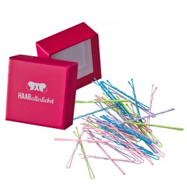 HAARallerliebst Hair Clips (Pack of 40, Colourful with Glitter, 48 mm) with Storage Box (Box Colour: Pink)