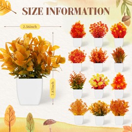 Suncalla 12 Pack Artificial Fall Potted Flowers 7.87 in Fake Potted Plants Mini Autumn Faux Rustic Artificial Flower Floral Arrangements for Fall Table Centerpieces Thanksgiving Home Farmhouse Decor