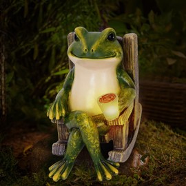 Umikk Frog Figures Outdoor Decorative Solar Garden Figures Ornament with Solar Lamp, Outdoor Frog Statue Garden Solar Light, Fairy Garden Accessories, Outdoor Indoor Solar Garden Frog Decor Gift