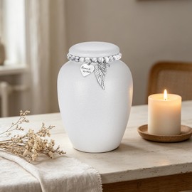 Kagrec Ceramic Cremation Urn for Human Ashes for Men Women 4.8in Medium Urn for Ashes for Memorial Funeral Keepsake-White