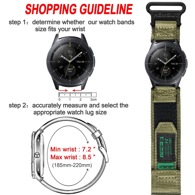 HEMSUT Wide Nylon Hook & Loop Watch Band with Metal