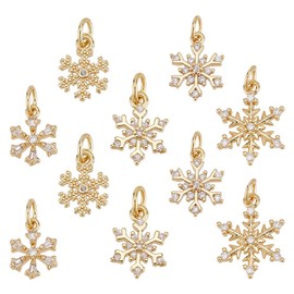 PH PandaHall 18K Gold Plated Snowflake Charms 10 Pieces Christmas Snowflake Pendant DIY Jewellery Xmas Charm Pendant Cubic Zirconia Winter Pendant for Crafting Bracelet Necklace Jewellery Making,