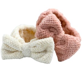 Spa Headband Facial Makeup Hairband Bowknot Head Wrap Coral Fleece Headbands for Washing Face Mask Shower 2PCS