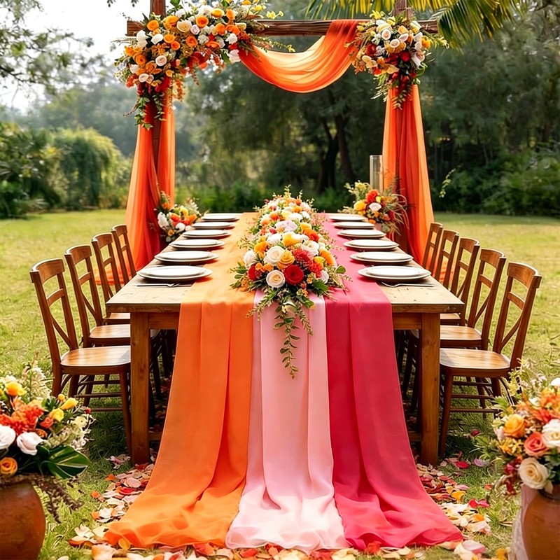 Whaline 3Pcs Chiffon Table Runner 10 Ft Sheer Table Cover