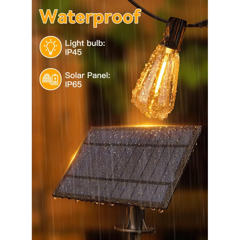 Ollny 25+2 LEDs ST38 Solar String Lights for Outside, 50