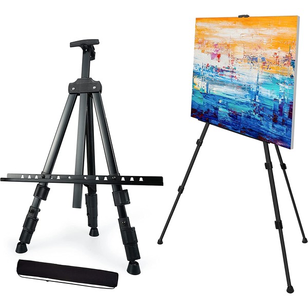 Artify 66 Inches Double Tier Easel Stand, Adjustable Height from 22-66”, Tripod for Painting and Display with a Carrying Bag, Pack, Black