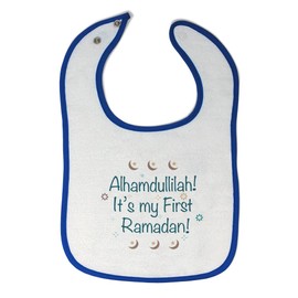 Toddler & Baby Bibs Burp Cloths Islam Alhamdullilah It's My First Ramadan Arabic Cotton Baby Items for Baby Girl & Boy White Royal Blue Design Only