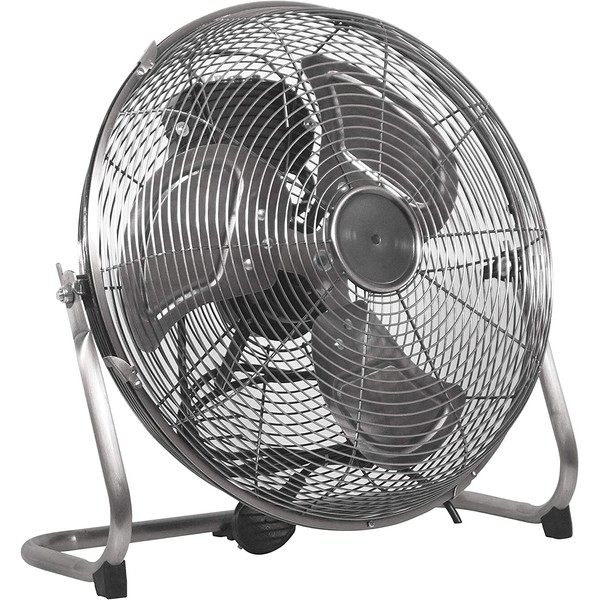 Chrome Silver Metal High Velocity Cold Air Circulation Adjustable Floor Fan with 3 Speed Settings (14")