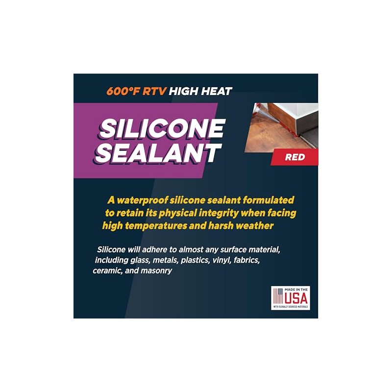 Rutland High Temp Silicone Sealant - Heat Resistant Adhesive