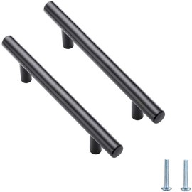 AISENPARTS Pull Kitchen Cabinets Stainless Steel Matt Black T Bar Handle Furniture Drawer Pulls 76mm Hole Centers/127mm Long